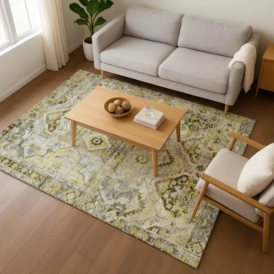 Pewter Gold And Silver Floral Washable Area Rug With UV Protection Photo 5