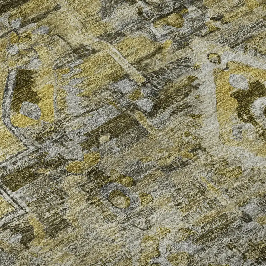 Pewter Gold And Silver Floral Washable Area Rug With UV Protection Photo 9