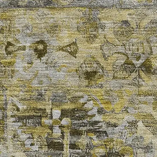 Pewter Gold And Silver Floral Washable Area Rug With UV Protection Photo 2
