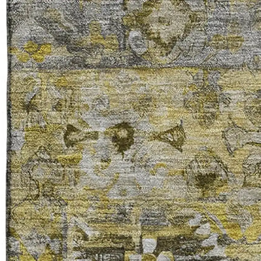 Pewter Gold And Silver Floral Washable Area Rug With UV Protection Photo 2