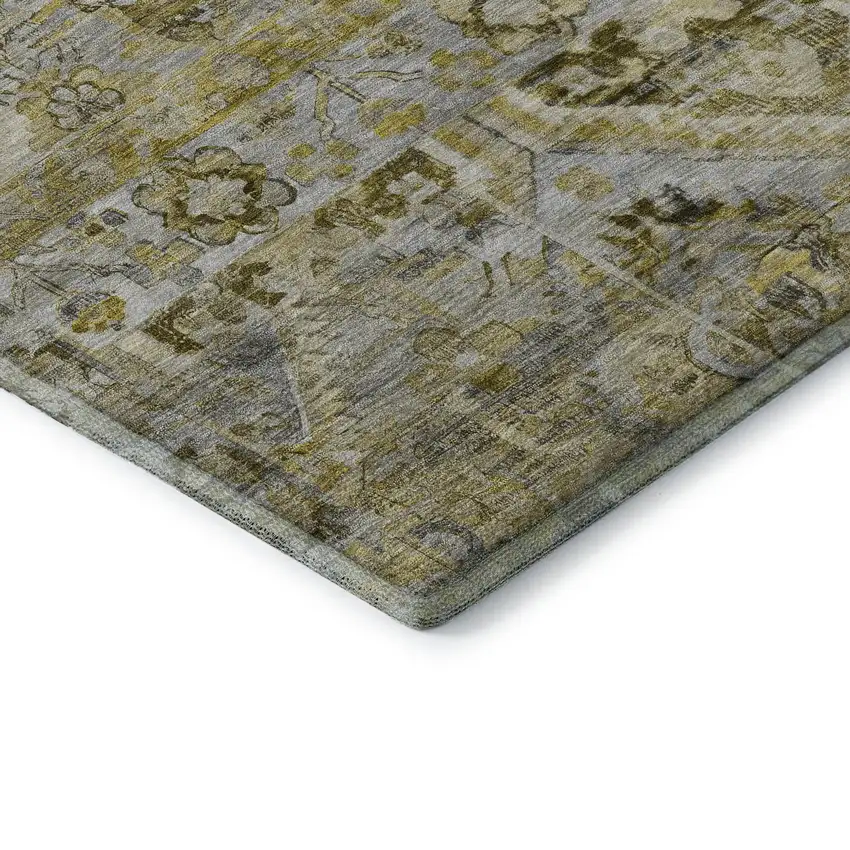 Pewter Gold And Silver Floral Washable Area Rug With UV Protection Photo 7