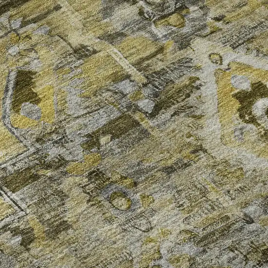 Pewter Gold And Silver Floral Washable Area Rug With UV Protection Photo 9