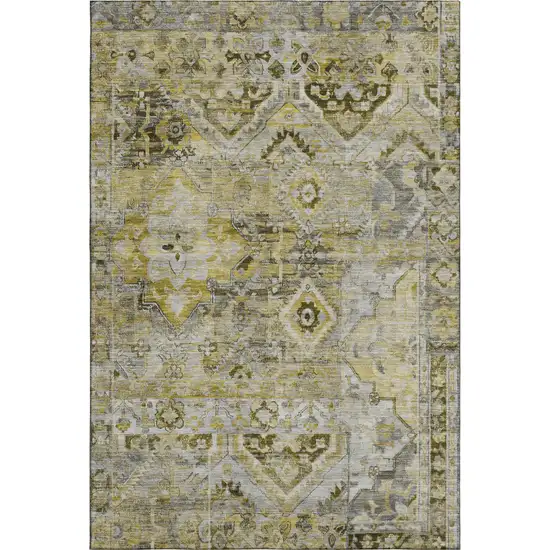 Pewter Gold And Silver Floral Washable Area Rug With UV Protection Photo 1