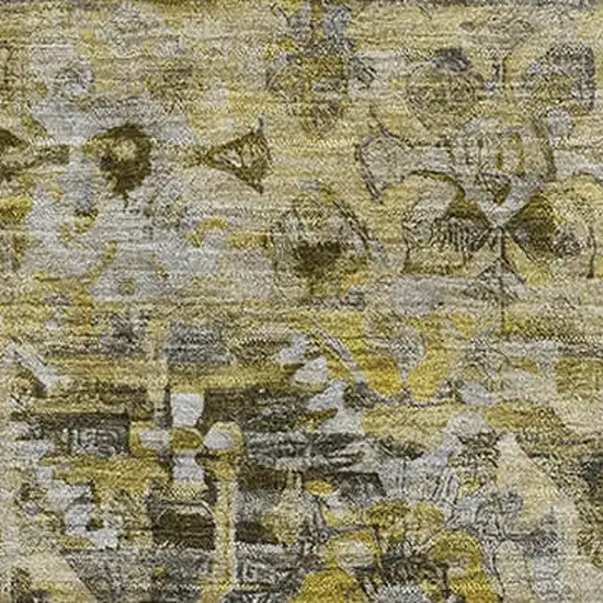 Pewter Gold And Silver Floral Washable Area Rug With UV Protection Photo 2