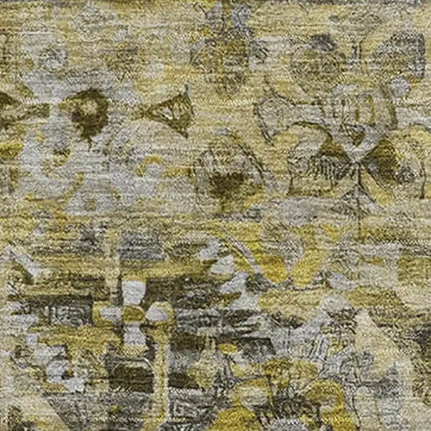 Pewter Gold And Silver Floral Washable Area Rug With UV Protection Photo 2