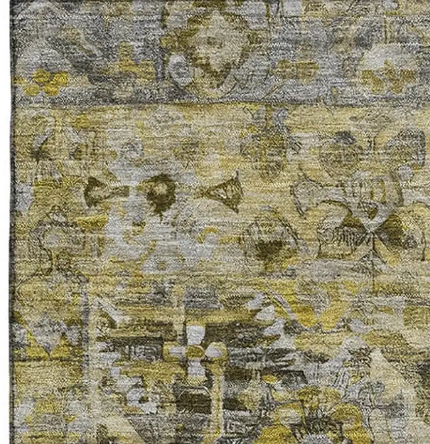 Pewter Gold And Silver Floral Washable Area Rug With UV Protection Photo 3