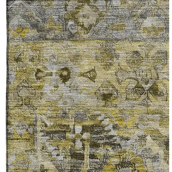 Pewter Gold And Silver Floral Washable Area Rug With UV Protection Photo 3