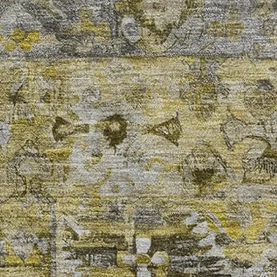 Pewter Gold And Silver Floral Washable Area Rug With UV Protection Photo 2