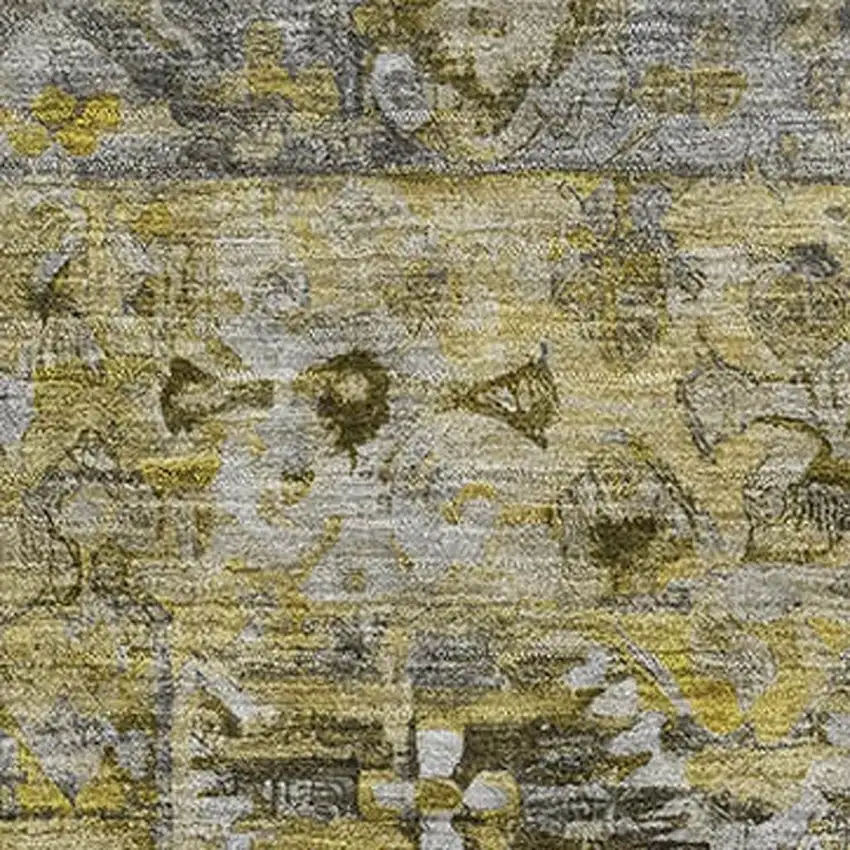 Pewter Gold And Silver Floral Washable Area Rug With UV Protection Photo 2