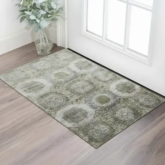 Pewter Gray And Beige Abstract Geometric Washable Area Rug With UV Protection Photo 2