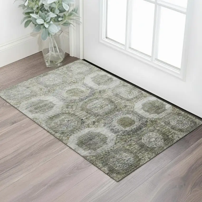 Pewter Gray And Beige Abstract Geometric Washable Area Rug With UV Protection Photo 2