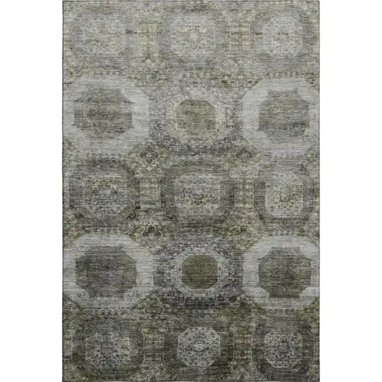 Pewter Gray And Beige Abstract Geometric Washable Area Rug With UV Protection Photo 1