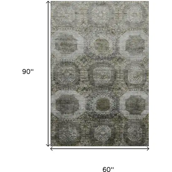 Pewter Gray And Beige Abstract Geometric Washable Area Rug With UV Protection Photo 9