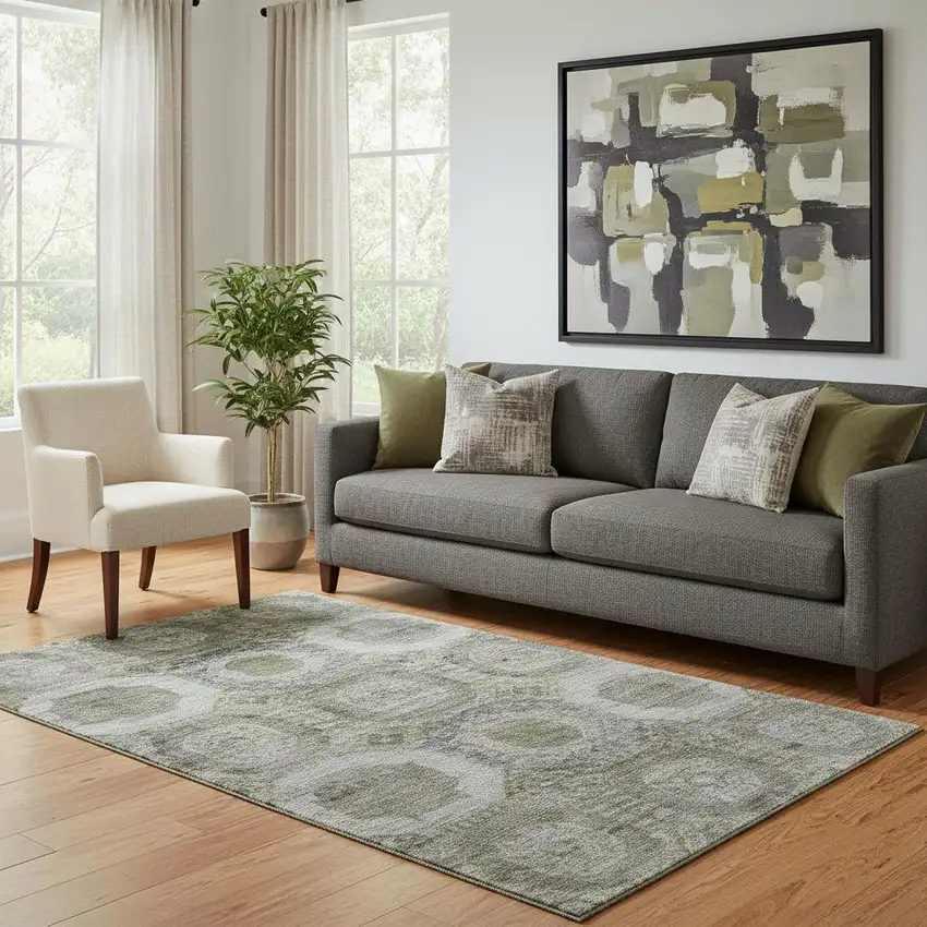 Pewter Gray And Beige Abstract Geometric Washable Area Rug With UV Protection Photo 2