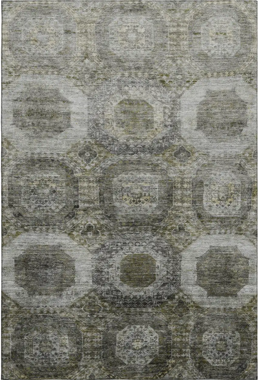 Pewter Gray And Beige Abstract Geometric Washable Area Rug With UV Protection Photo 1