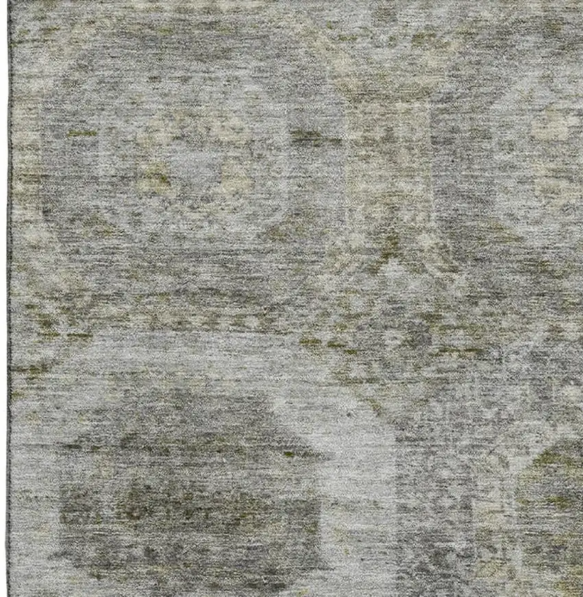 Pewter Gray And Beige Abstract Geometric Washable Area Rug With UV Protection Photo 4