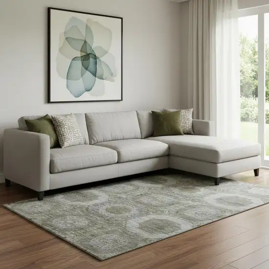 Pewter Gray And Beige Abstract Geometric Washable Area Rug With UV Protection Photo 2