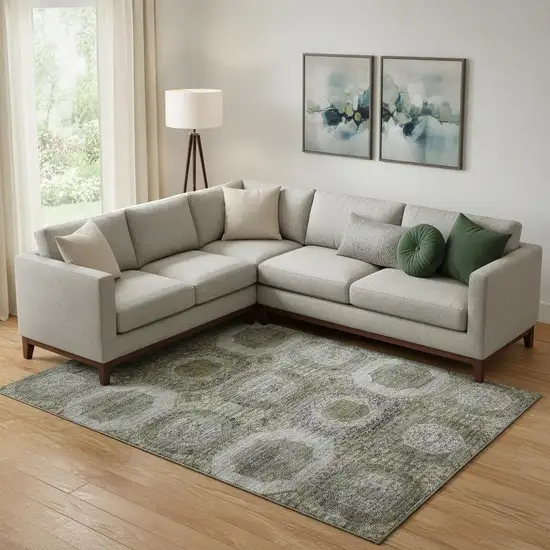 Pewter Gray And Beige Abstract Geometric Washable Area Rug With UV Protection Photo 2