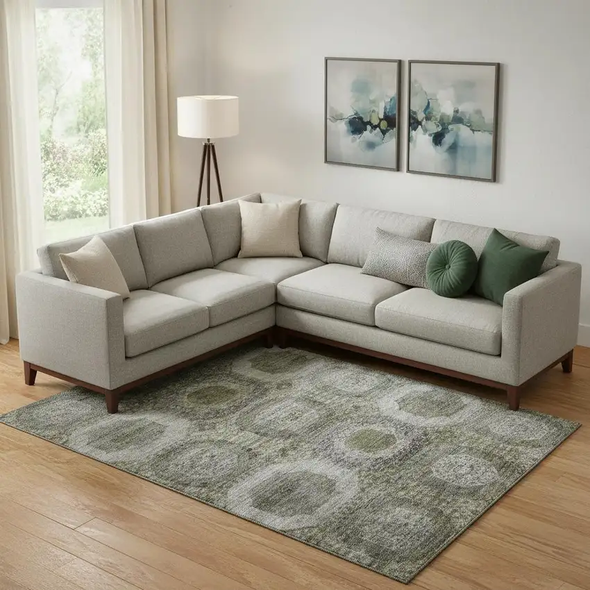 Pewter Gray And Beige Abstract Geometric Washable Area Rug With UV Protection Photo 2