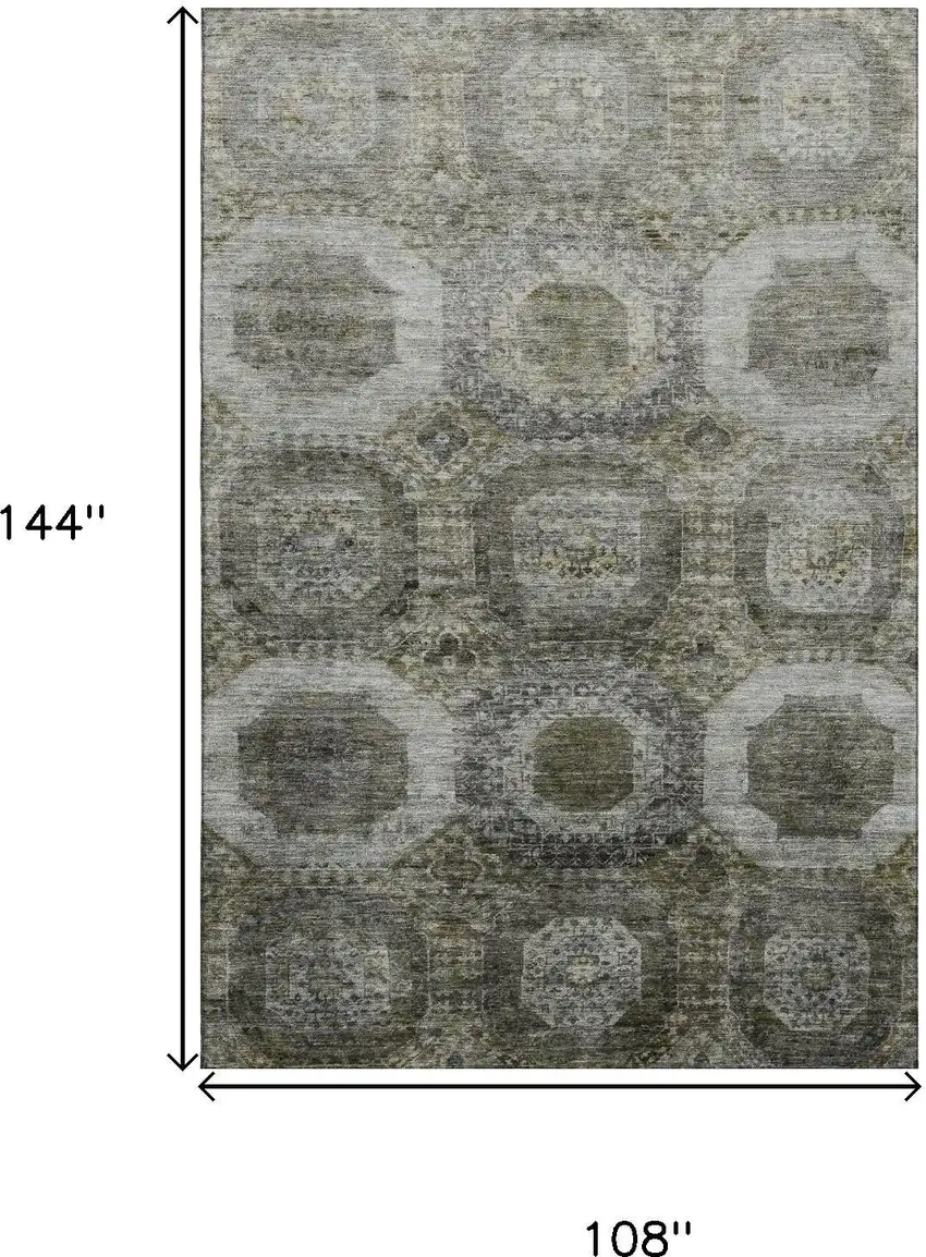 Pewter Gray And Beige Abstract Geometric Washable Area Rug With UV Protection Photo 9