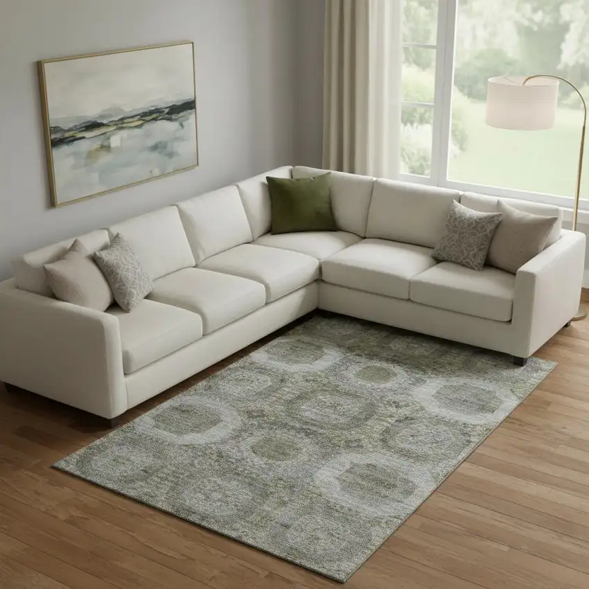 Pewter Gray And Beige Abstract Geometric Washable Area Rug With UV Protection Photo 2