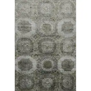Photo of Pewter Gray And Beige Abstract Geometric Washable Area Rug With UV Protection