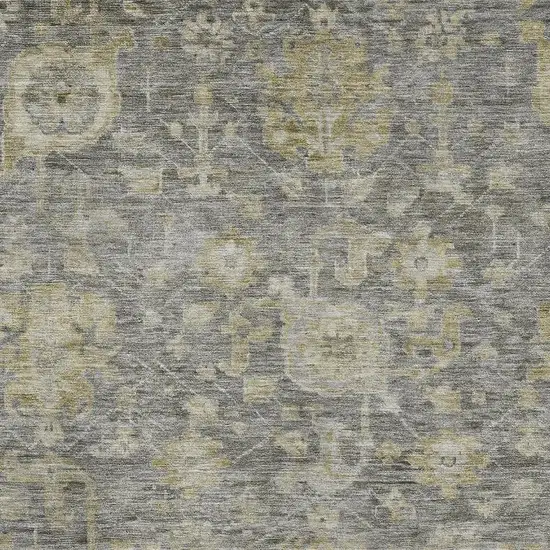 Pewter Gray And Beige Damask Washable Area Rug With UV Protection Photo 2