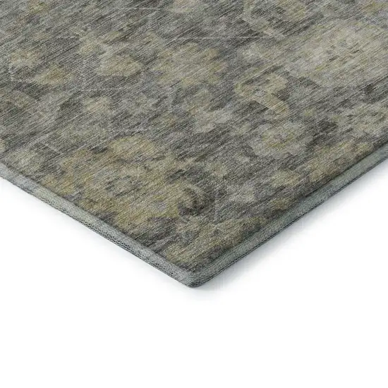 Pewter Gray And Beige Damask Washable Area Rug With UV Protection Photo 7