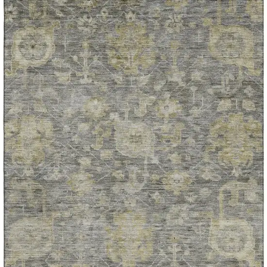 Pewter Gray And Beige Damask Washable Area Rug With UV Protection Photo 3