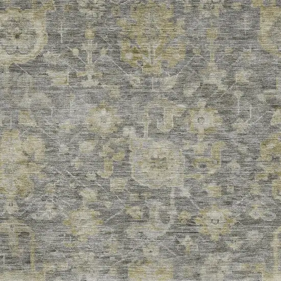 Pewter Gray And Beige Damask Washable Area Rug With UV Protection Photo 2