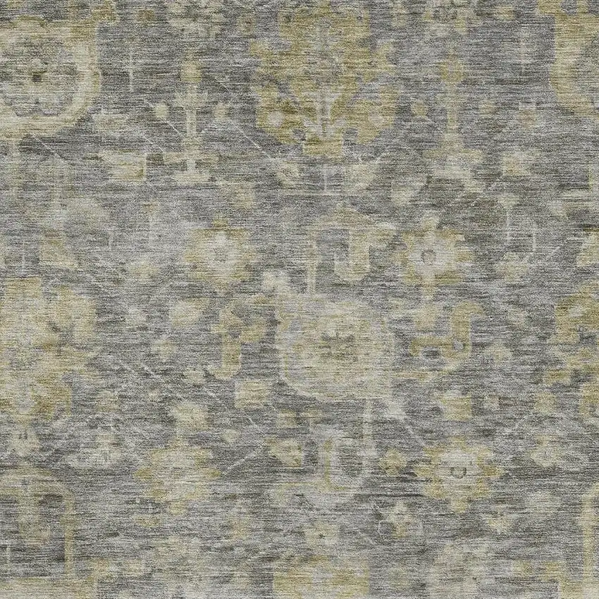 Pewter Gray And Beige Damask Washable Area Rug With UV Protection Photo 2