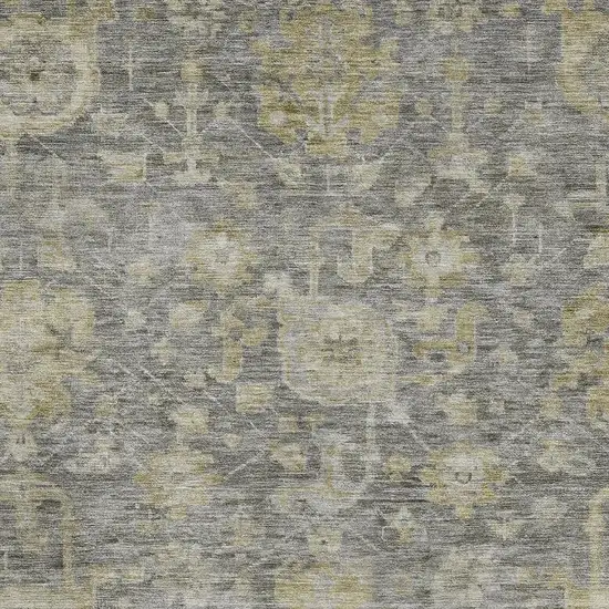 Pewter Gray And Beige Damask Washable Area Rug With UV Protection Photo 2