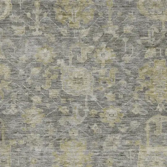 Pewter Gray And Beige Damask Washable Area Rug With UV Protection Photo 2