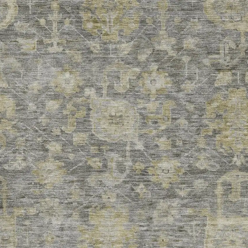 Pewter Gray And Beige Damask Washable Area Rug With UV Protection Photo 2