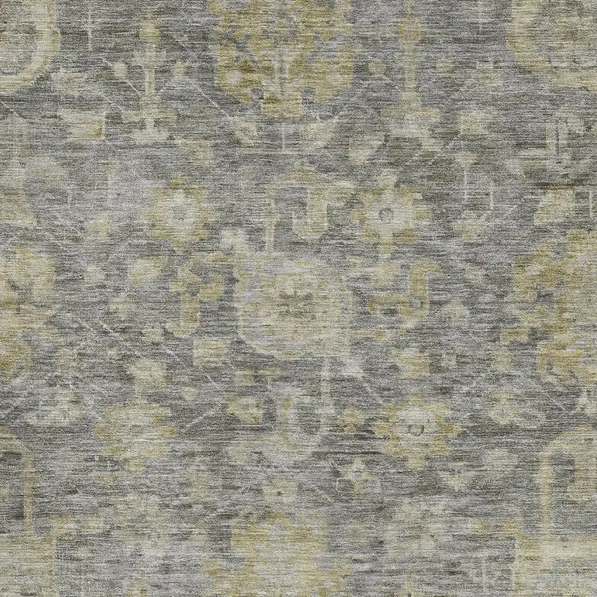 Pewter Gray And Beige Damask Washable Area Rug With UV Protection Photo 2