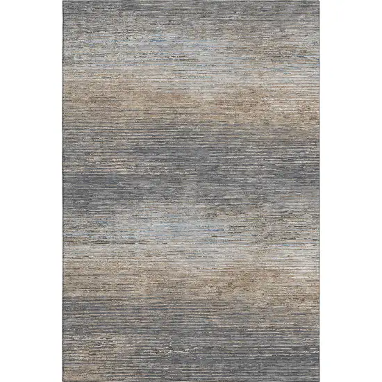 Pewter Gray And Beige Striped Washable Area Rug With UV Protection Photo 1