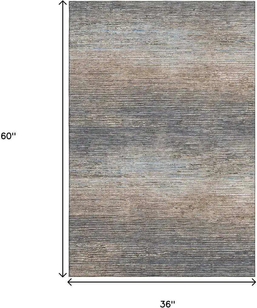 Pewter Gray And Beige Striped Washable Area Rug With UV Protection Photo 9