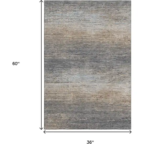 Pewter Gray And Beige Striped Washable Area Rug With UV Protection Photo 9