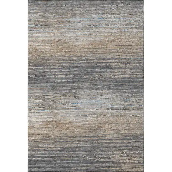 Pewter Gray And Beige Striped Washable Area Rug With UV Protection Photo 2