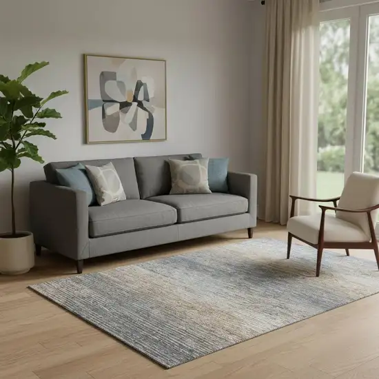 Pewter Gray And Beige Striped Washable Area Rug With UV Protection Photo 2