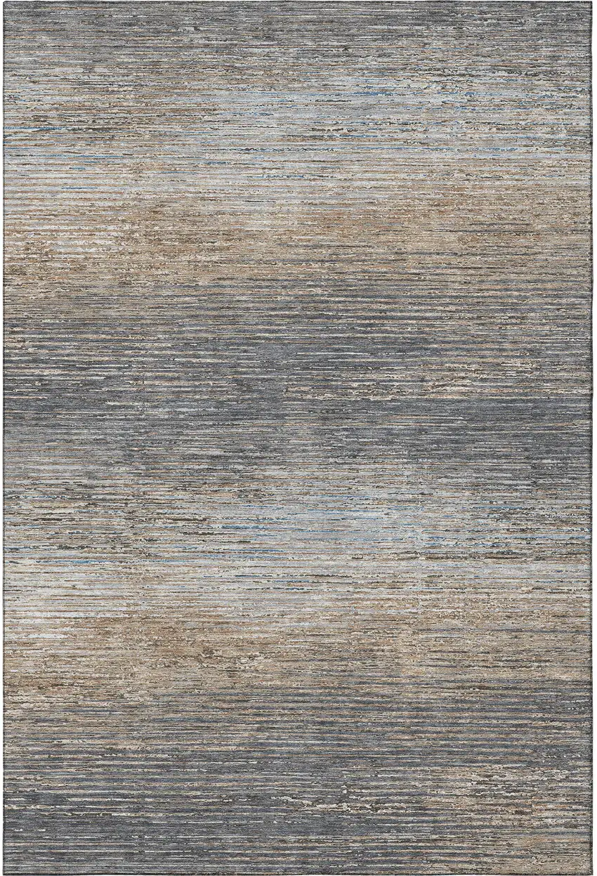 Pewter Gray And Beige Striped Washable Area Rug With UV Protection Photo 3