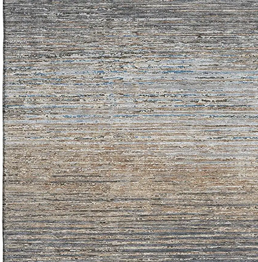 Pewter Gray And Beige Striped Washable Area Rug With UV Protection Photo 2