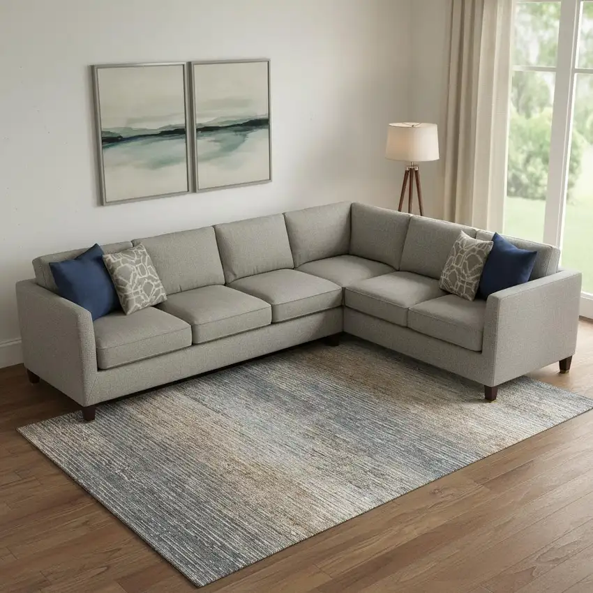 Pewter Gray And Beige Striped Washable Area Rug With UV Protection Photo 2