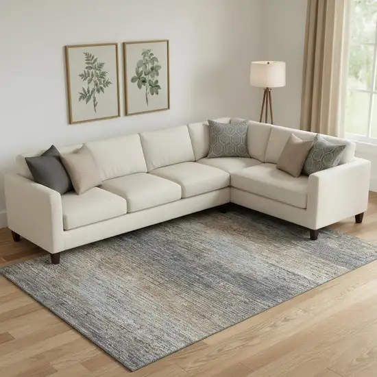 Pewter Gray And Beige Striped Washable Area Rug With UV Protection Photo 2