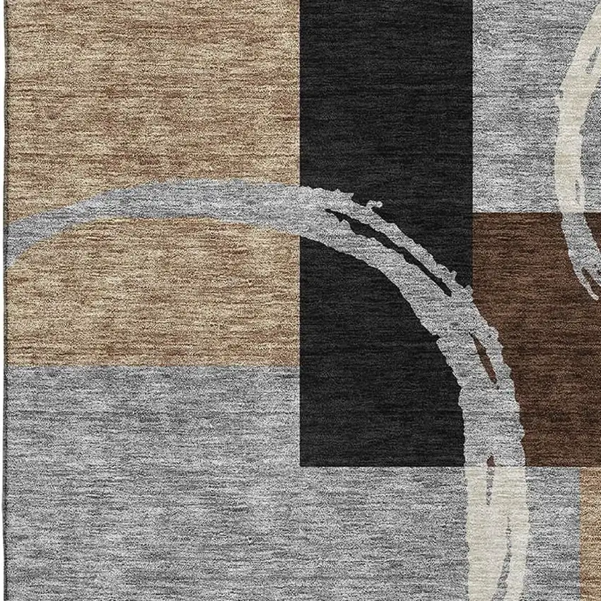 Pewter Gray And Black Geometric Washable Area Rug With UV Protection Photo 2