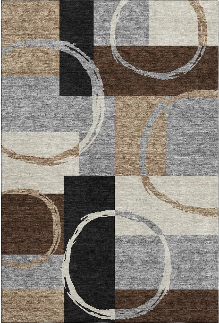Pewter Gray And Black Geometric Washable Area Rug With UV Protection Photo 1