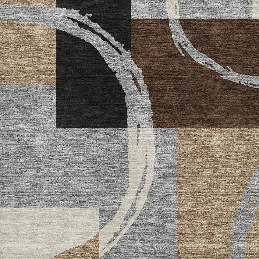 Pewter Gray And Black Geometric Washable Area Rug With UV Protection Photo 2