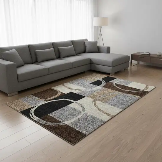 Pewter Gray And Black Geometric Washable Area Rug With UV Protection Photo 2