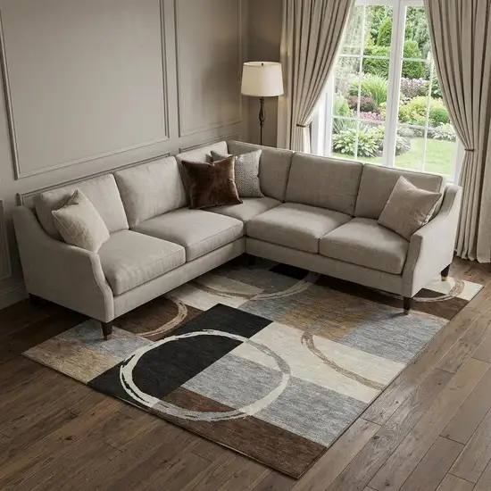 Pewter Gray And Black Geometric Washable Area Rug With UV Protection Photo 1