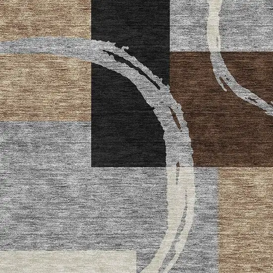 Pewter Gray And Black Geometric Washable Area Rug With UV Protection Photo 2